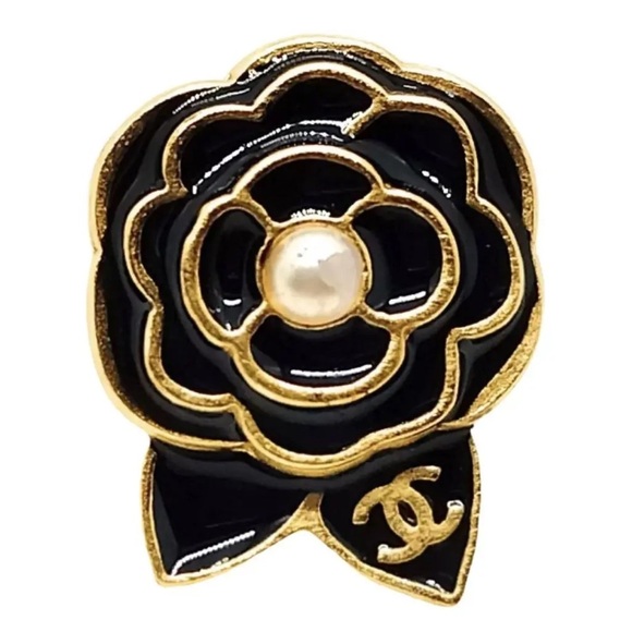 CHANEL Black and Gold Camilla Brooch/Pin - Picture 1 of 8